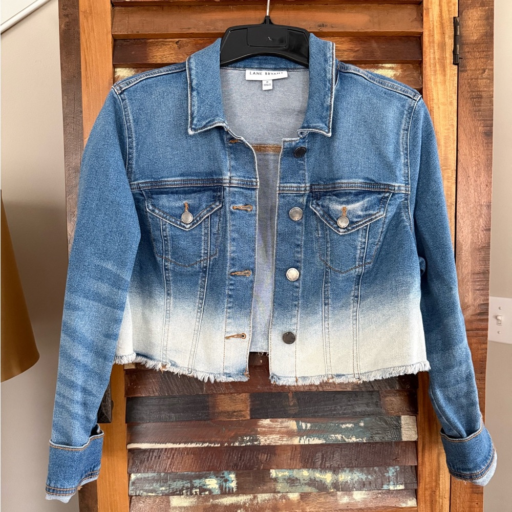 Lane Bryant Blue Denim Fades to White Crop Jacket
